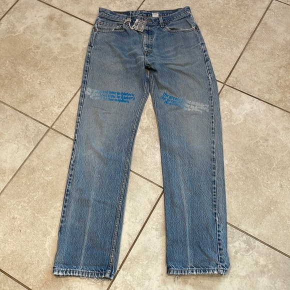 Vintage Upcycled Levi’s Straight Fit 505 Jeans 34 The Greatest Time in History - Picture 1 of 11